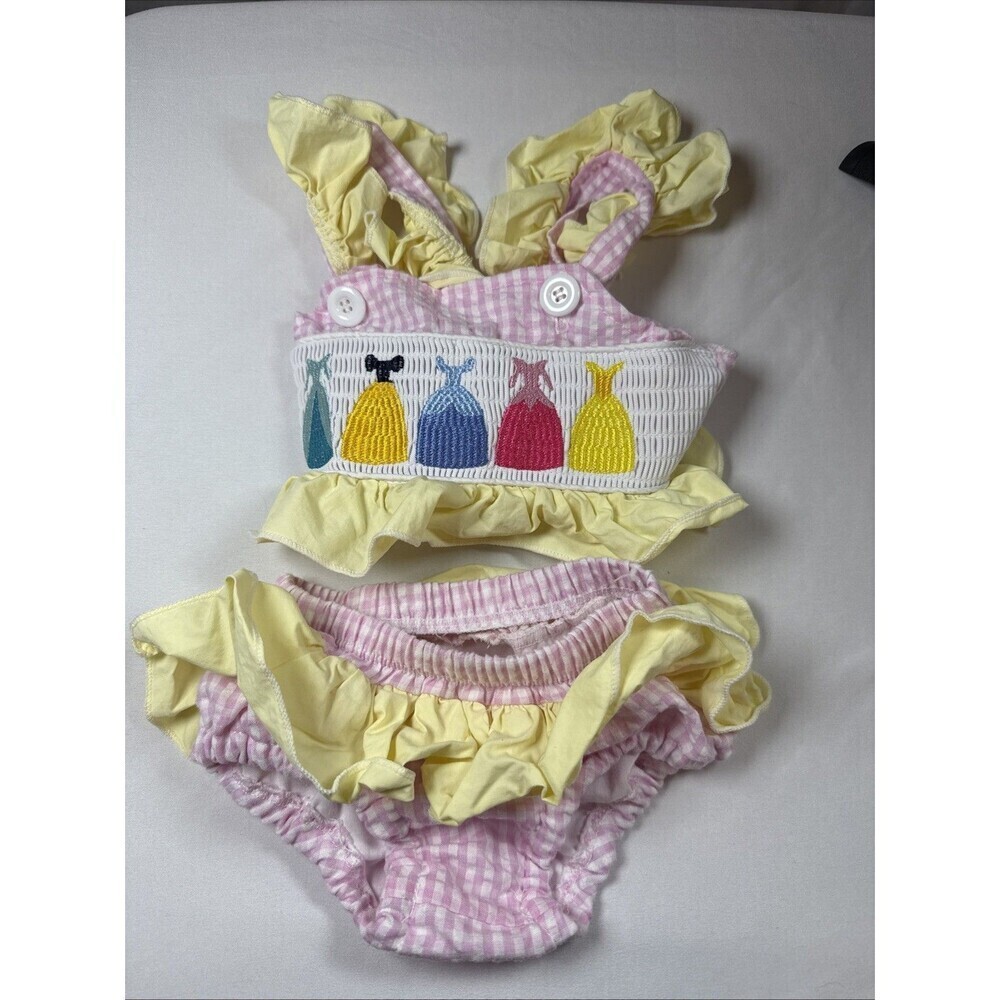 Smocked Baby Girl Set Pink Gingham Size 6-9 Months Preowned